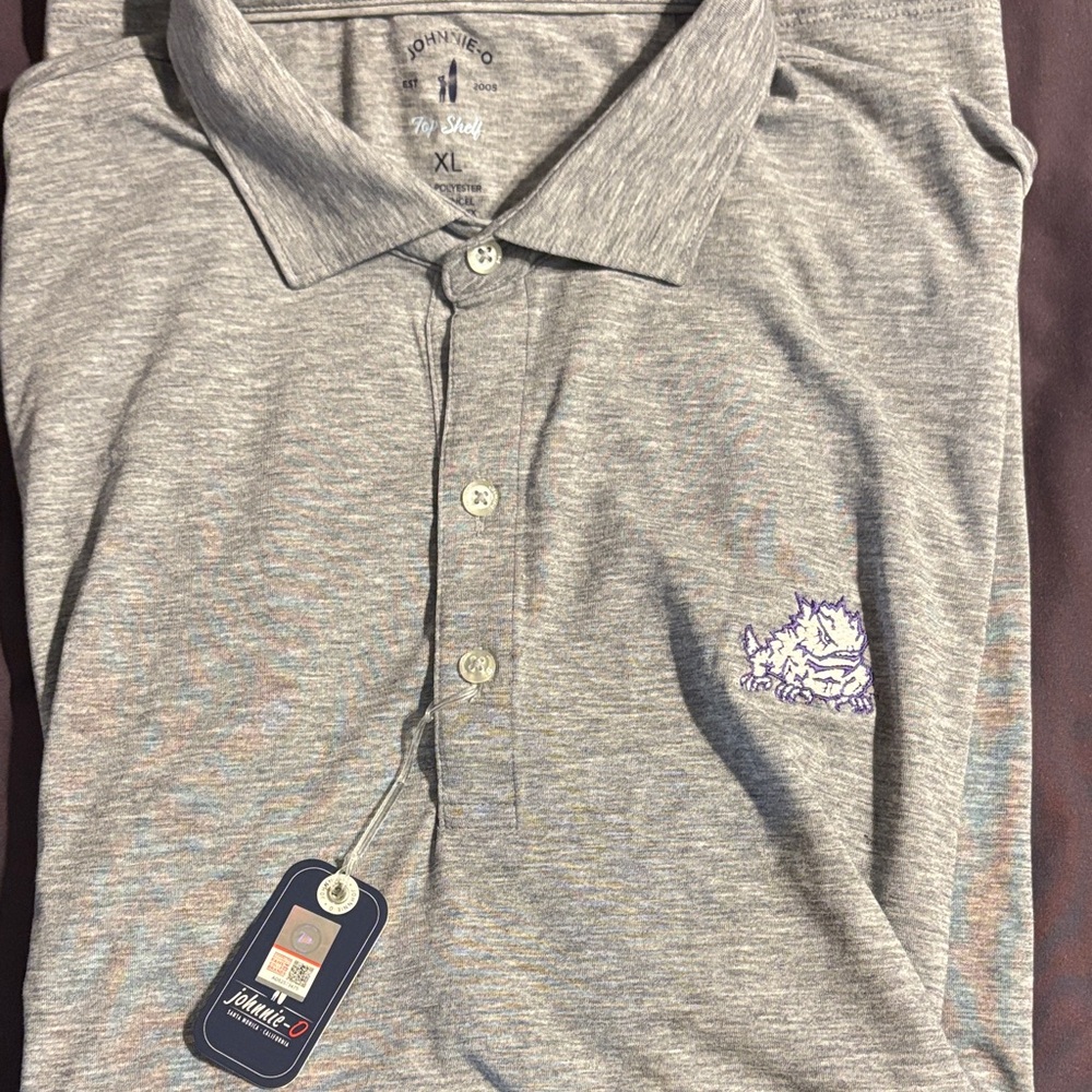 johnnie-O Men's Heather Gray Polo with Purple Embroidered Logo